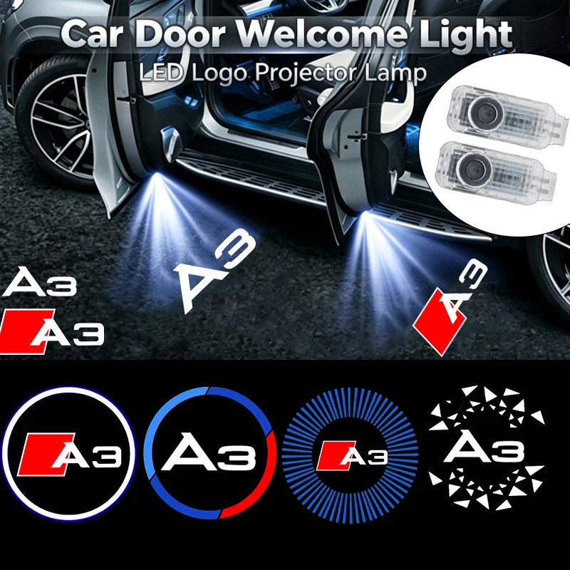 2Pcs HD LED Car Door Courtesy Logo Welcome Ghost Shadow Projector Lamps Styling Replacement For Audi A3 Auto Decor Accessories