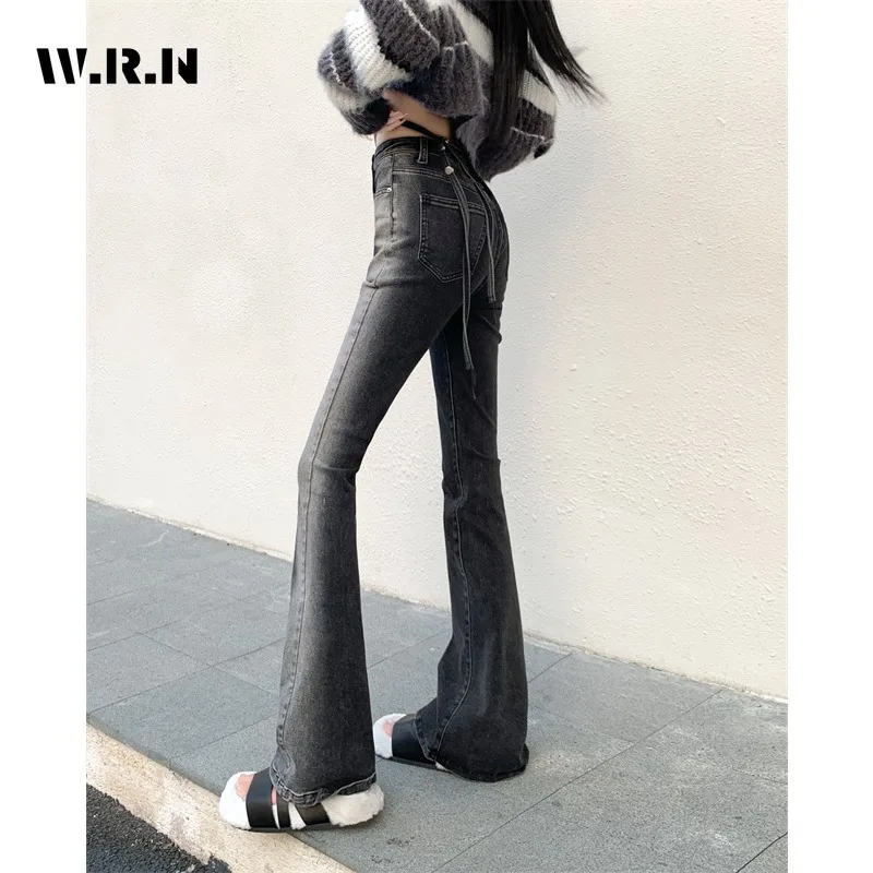 

Hotsweet Harajuku High Waist Slim Fit Flared Jeans Female Y2K Pants 2024 Spring Women's Vintage Streetwear Style Denim Trouser