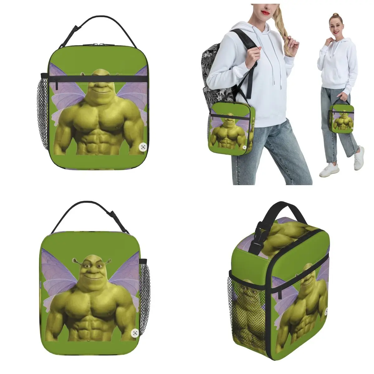 Funny Shreks Meme Insulated Lunch Bag Shreks Butterfly Storage Food Box Portable Thermal Cooler Lunch Boxes For Work