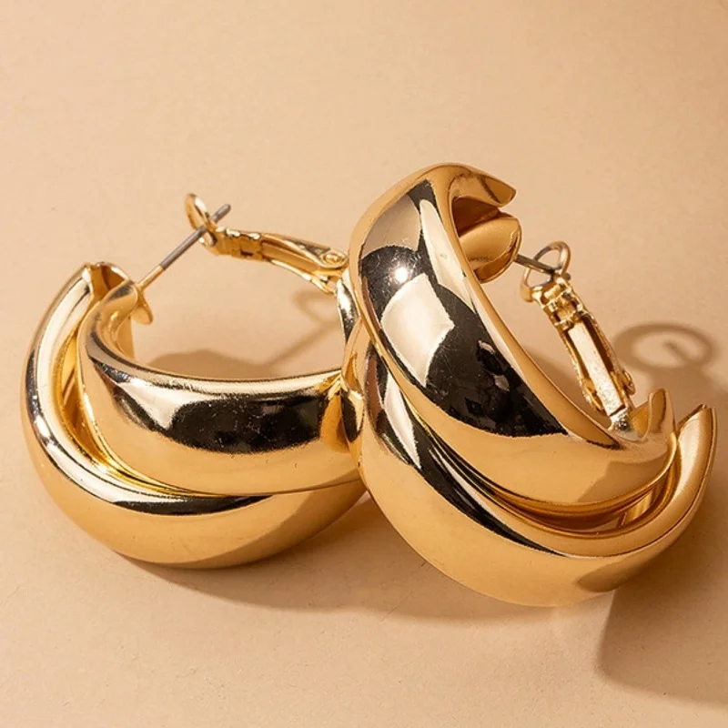 Creative Exaggerated C- shaped Studs Geometric Large Ear Clips Female Metallic Mirror Temperament Simple Earrings 1 Pair