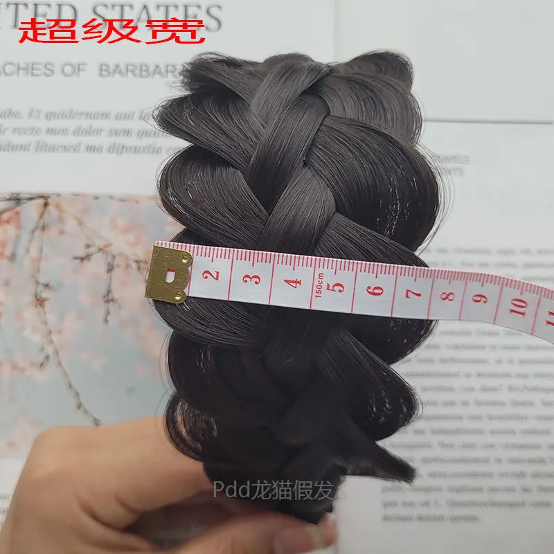 Diadema de pelo blanco de cobertura súper ancha para mujer, diadema de gran volumen, diadema giratoria, peluca trenzada de espina de pescado, banda