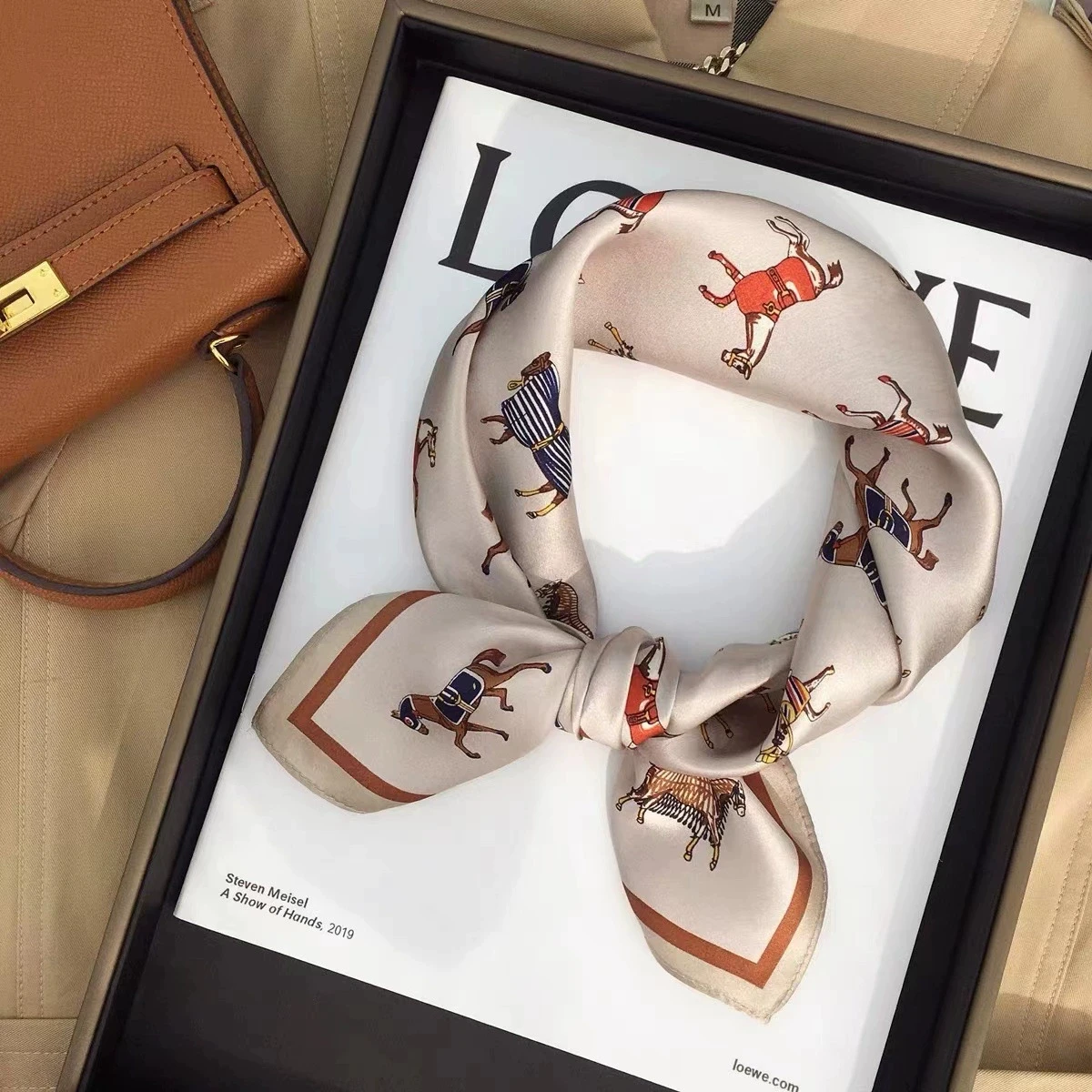 

Classical 53CM Square 100% Silk Scarf Pony Design Small Head Neck Hijab Women Kerchief High Quality Silk Bandana Scarves