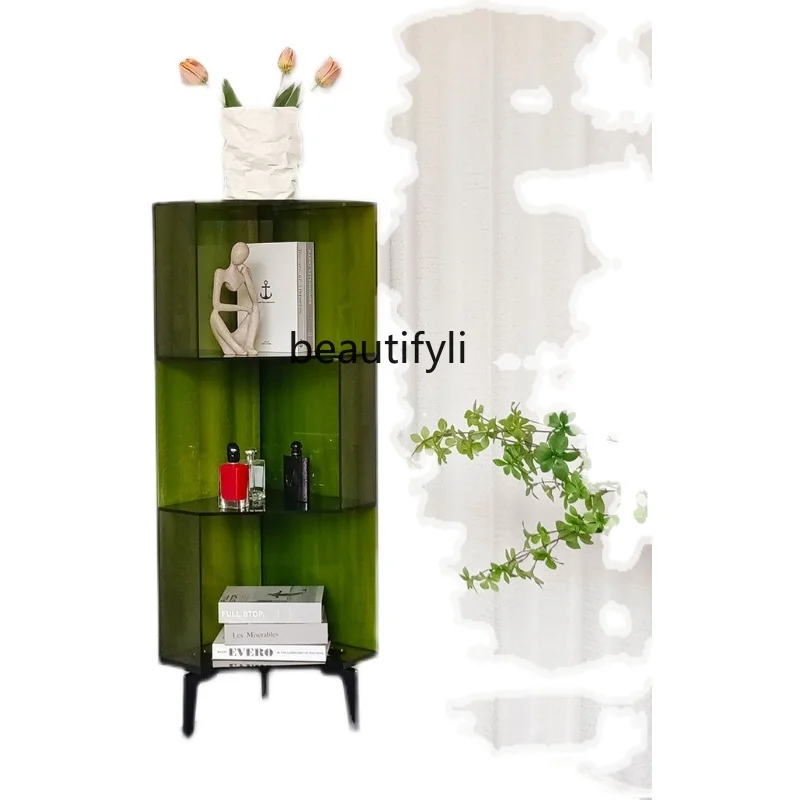 zqNordic Acrylic Corner Bookcase Living Room Storage Rack Simple Multi-Layer Small Bookcase Storage Cabinet