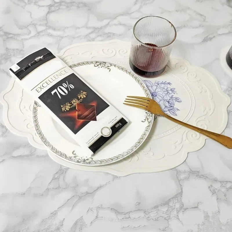 Silikon geschnitzte Essmatte Retro-Muster Tischset Floral Tischset für Esstisch Küche Kaffee Pad Geschirr Matten wasserdicht