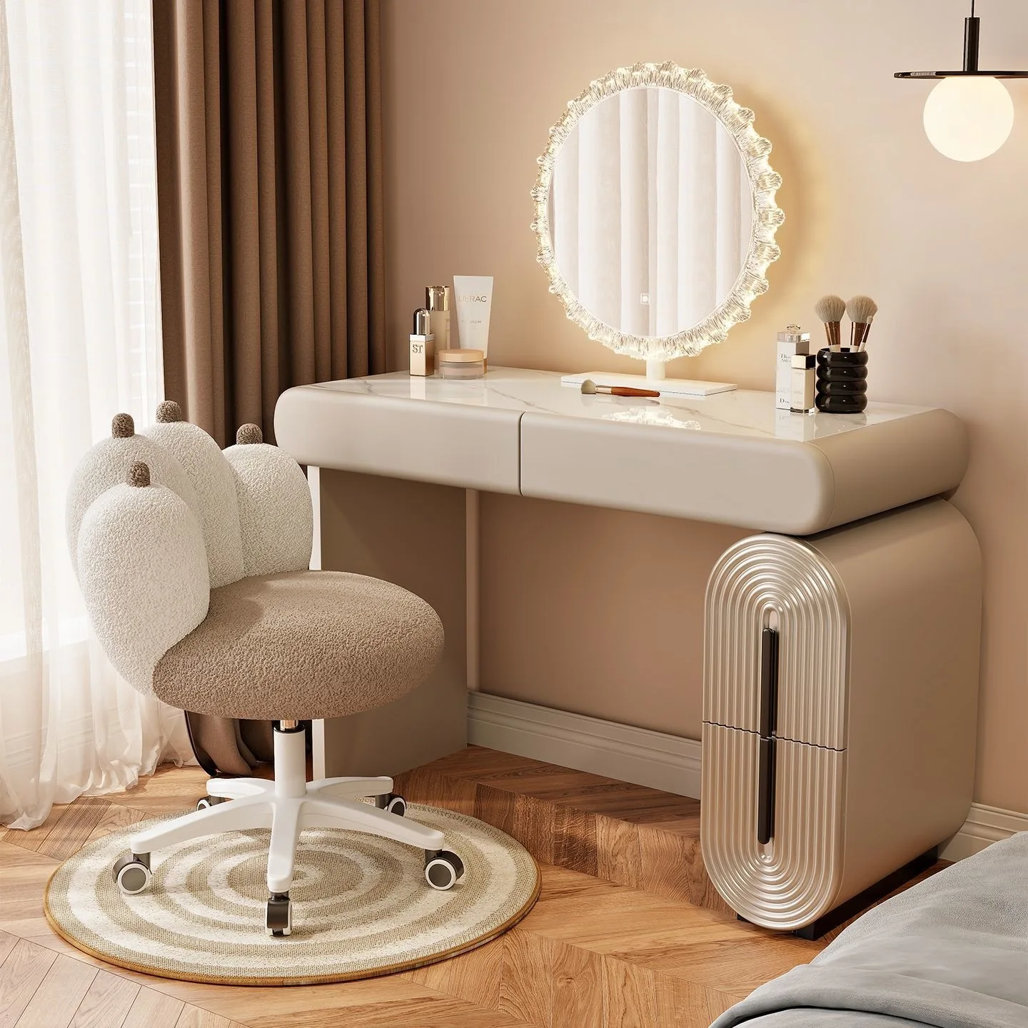 New vanity vanity, compact small apartment, narrow bedroom vanity table, freely extendable movable storage integrated vanity woo
