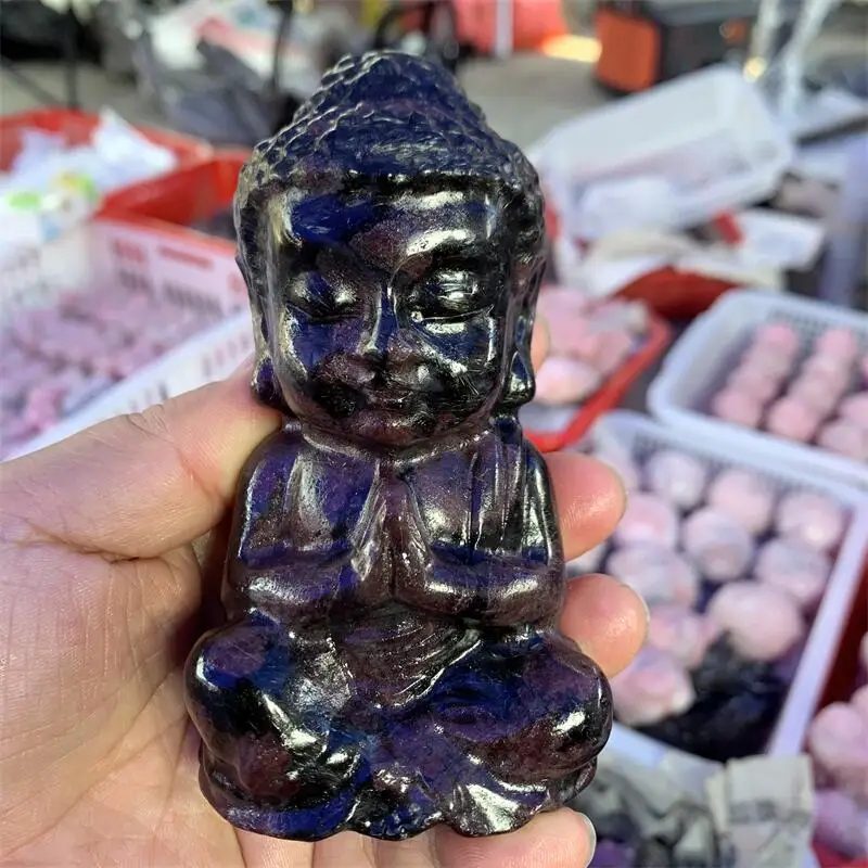 

12CM Natural Garnet Buddha Carving Crystal Healing Fengshui Fashion For Home Decoration Lucky Gift 1pcs