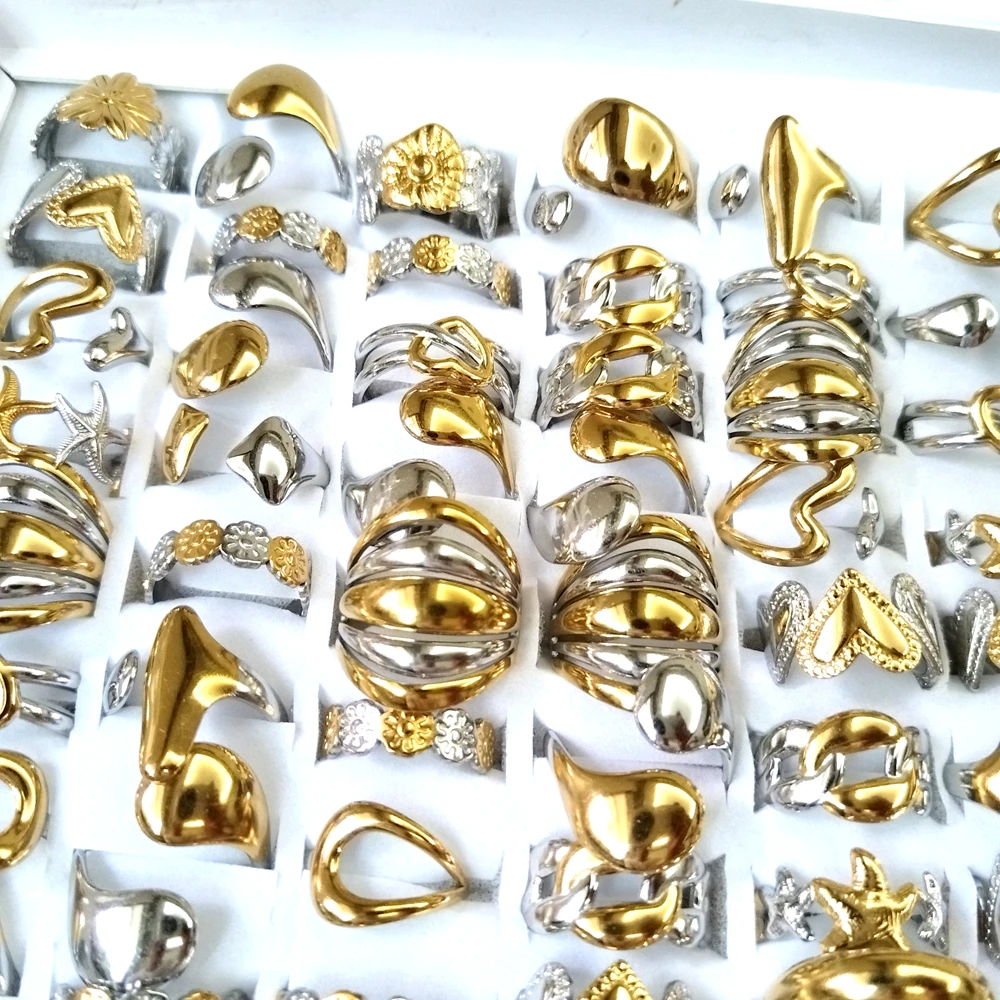 30 unids/lote, venta al por mayor, mezcla de anillos de acero inoxidable, anillos de compromiso de boda, amantes, parejas, joyería Unisex