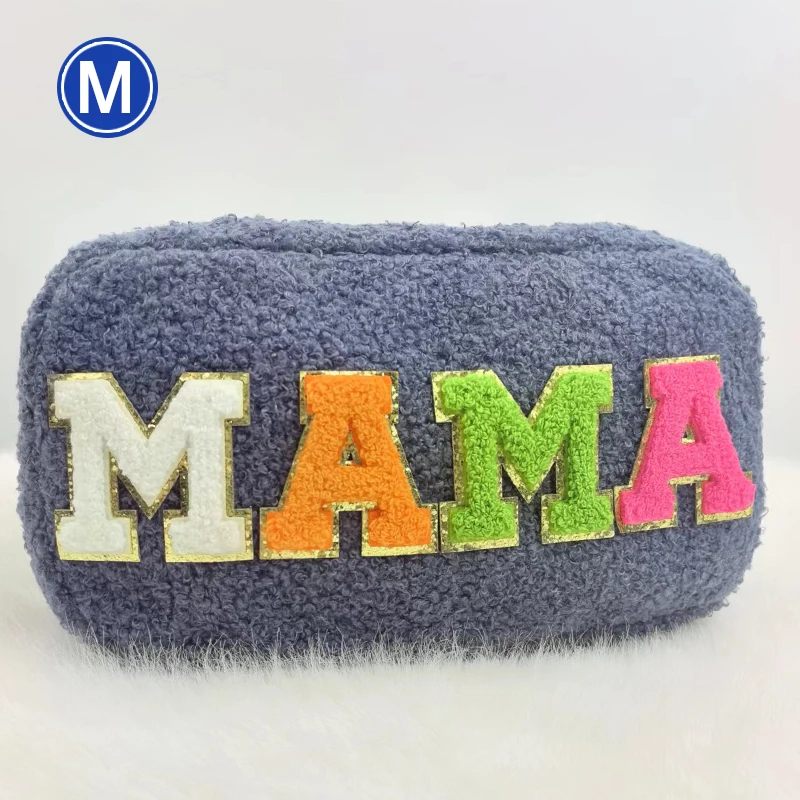 4Size Teddy Lamb Wool Cosmetic Bag Pouch Letter Patches Custom Travel “Stuff“ Bag Crystal Velvet Makeup Bag Party Gifts