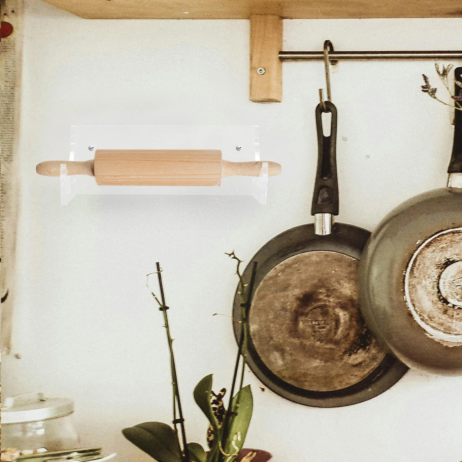 2 Pcs Hook Rolling Pin Stand Display Acrylic Wall Mount Hanger Clothes Hanging Rack