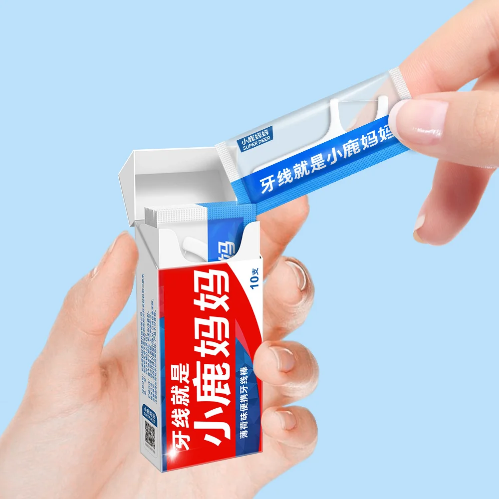 SUPER DEER Mint Floss Picks Individually Wrapped, Portable Dental Floss Sticks 10pcs/Box, 2 Boxes Total 20pcs Oral Clean