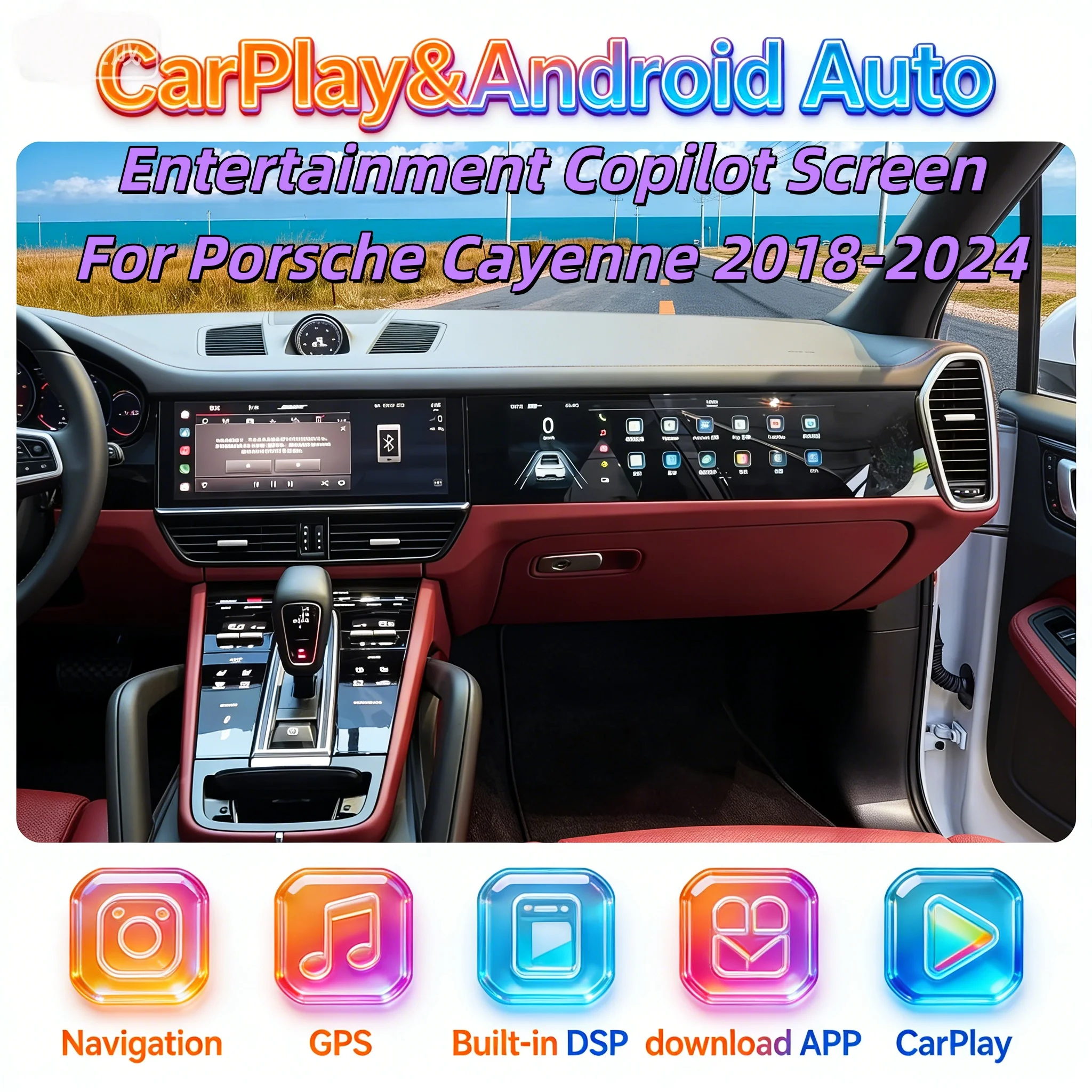 Multimedia Android Copilot For Porsche Cayenne 2018-2024 Wireless Carplay Screen GPS Navigation 4G WIFI Entertainment System