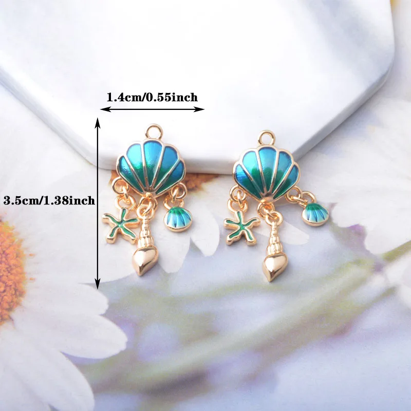 2-teiliges Set aus Kupfer, 18k vergoldet, mit emaillierten, farbverlaufenden Seestern-, Muschel- und Schneckenanhängern für Ohrringe, Halsketten und Anhänger für Damen. – Detail 2
