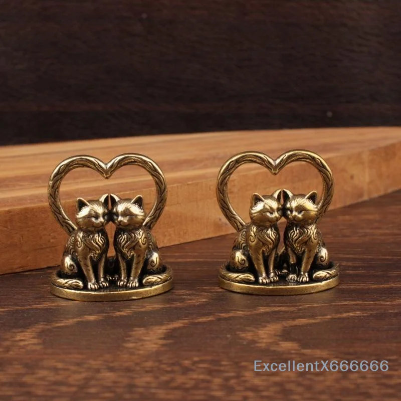 Couple Cat Ornament Vintage Brass Art Sculpture Romantic Intertwined Loving Cats Statue for Anniversary Gift