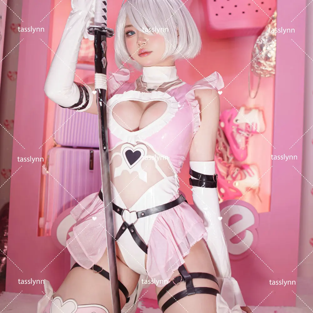 Red Nier Automata Cosplay Costume Yorha 2B  Wedding Dress Yorha 2B Cosplay Costumes Pink Valentine's Day Maid Costumes