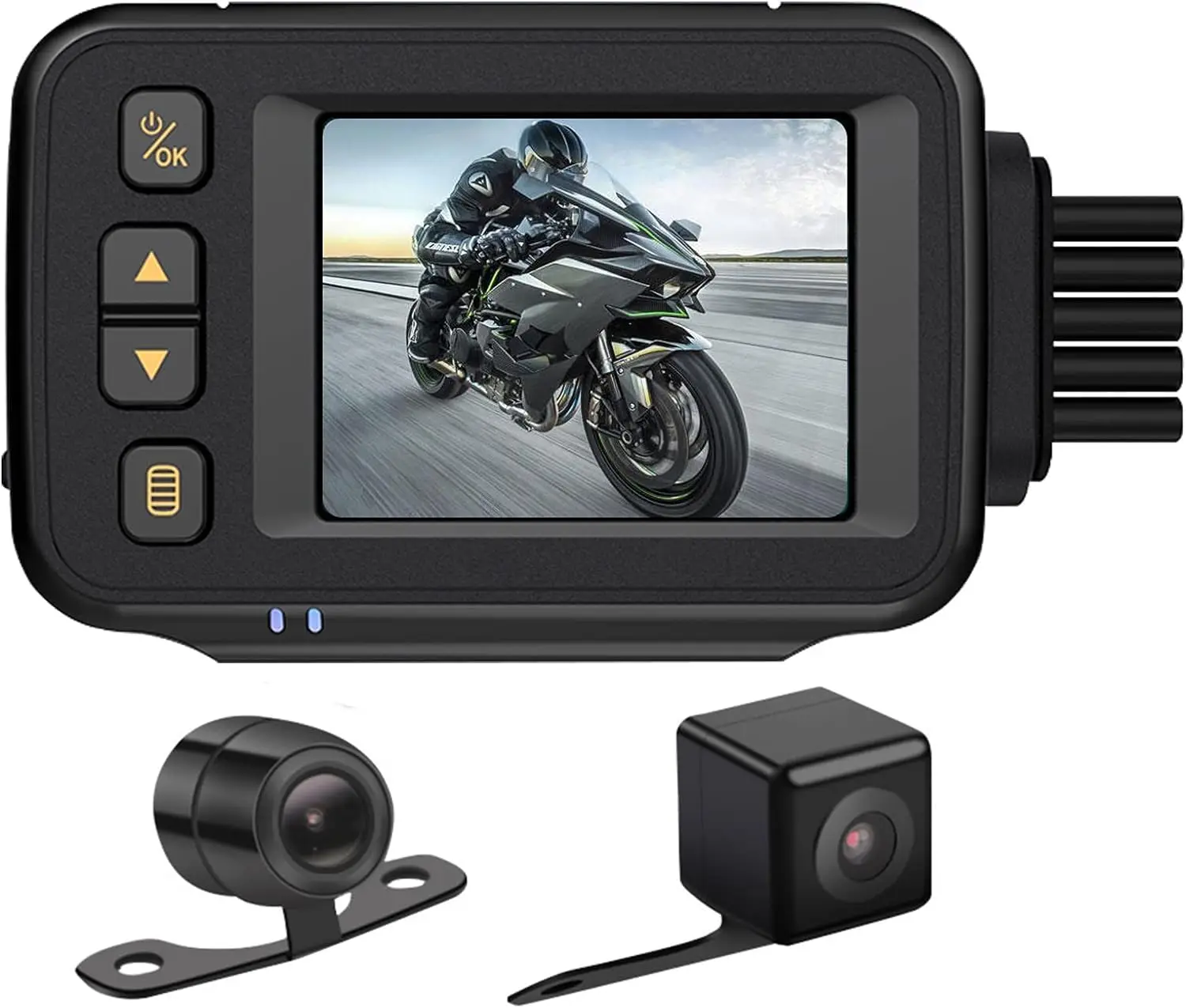 

Видеорегистратор мотоцикла 720P, двойной AHD спереди и сзади с 2-дюймовым IPS-экраном, G-сенсором, режимом парковки, циклической записи, сверхводонепроницаемостью