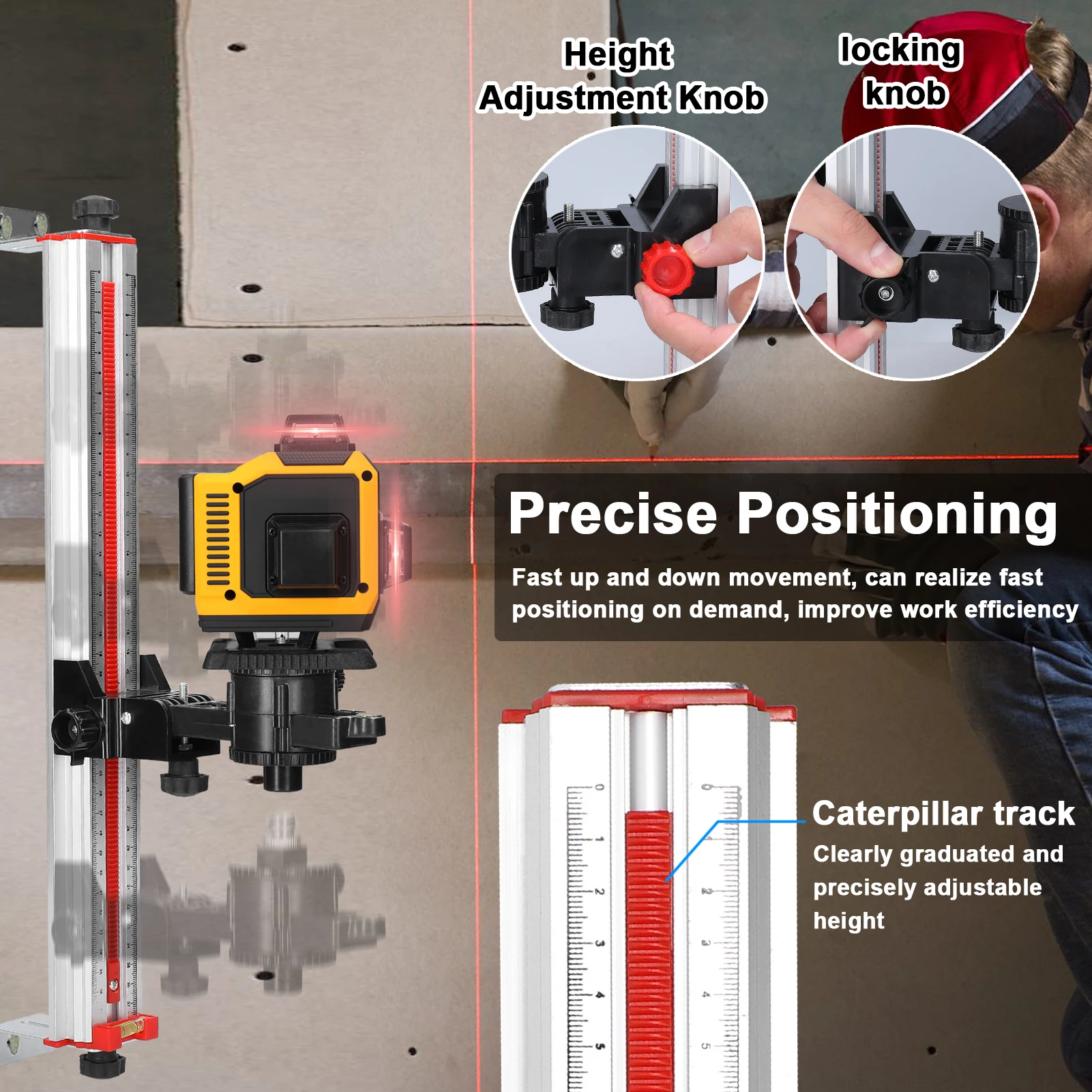 Stable Mounting Aluminum Alloy Construction Adjustable Laser Level Bracket Laser Level with 1/4inch to 5/8inch Screw Adapter