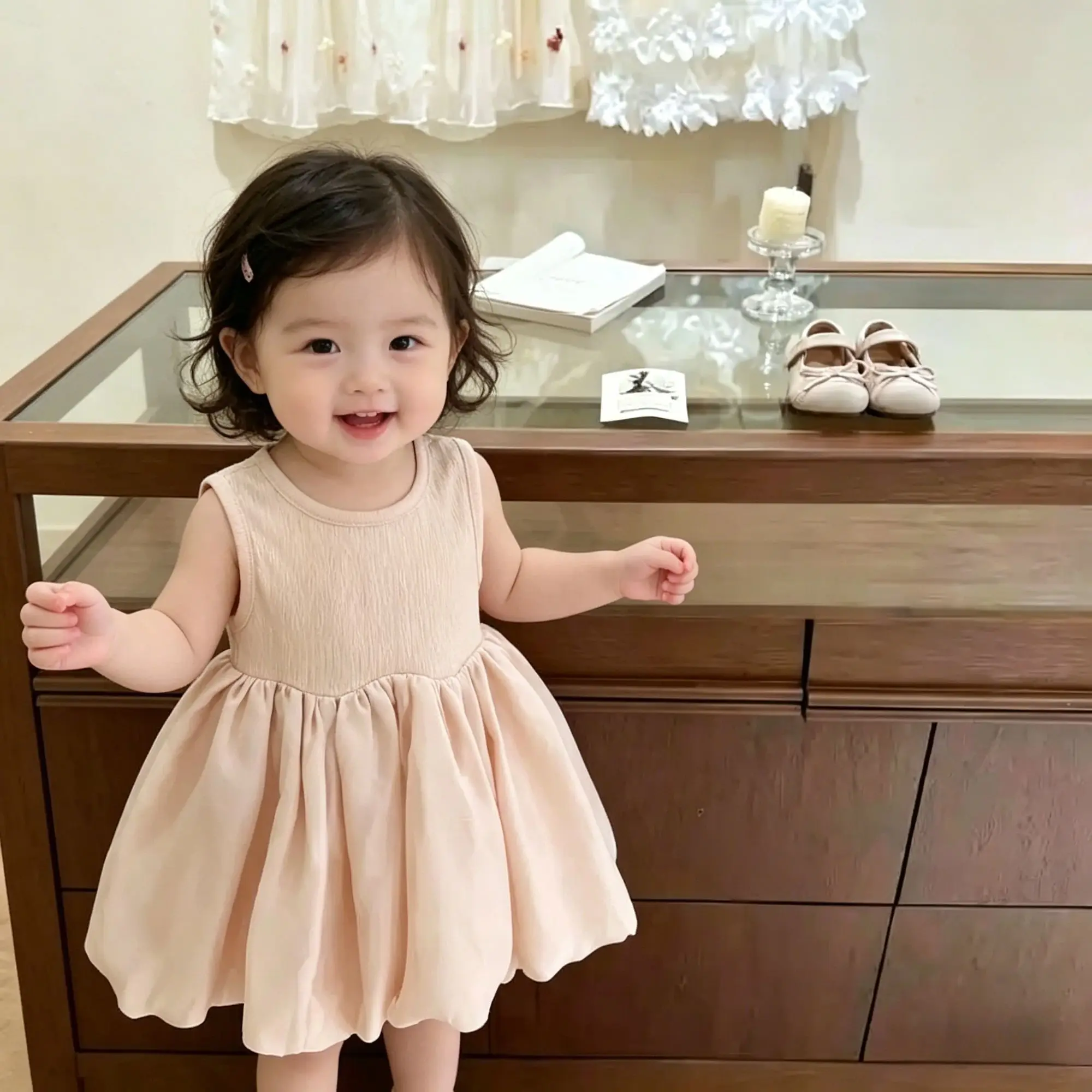 Vestido de Princesa para Niñas, Verano 2026, Nuevo Vestido de Princesa con Tirantes, Vestido de Primer Cumpleaños, Vestido con Lazo para Bebé