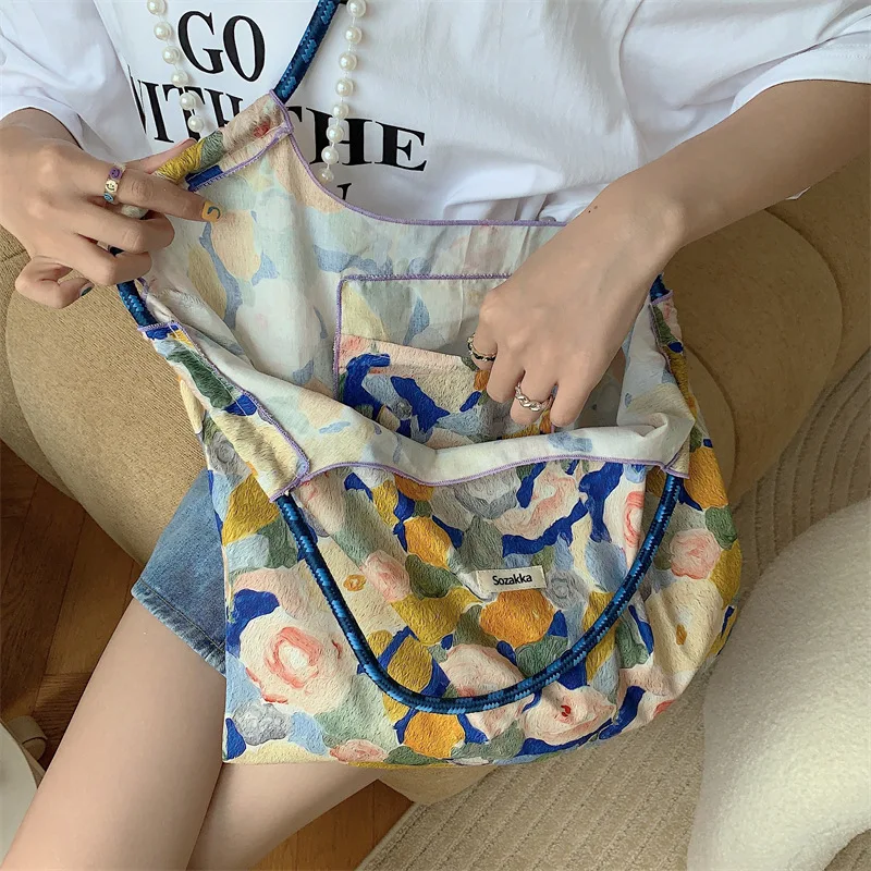 Youda New Style Fashion Vintage Floral Cotton Fabric Shoulderbage for Women Large Casual Capacity Shopping Tote Bags Hand Bag