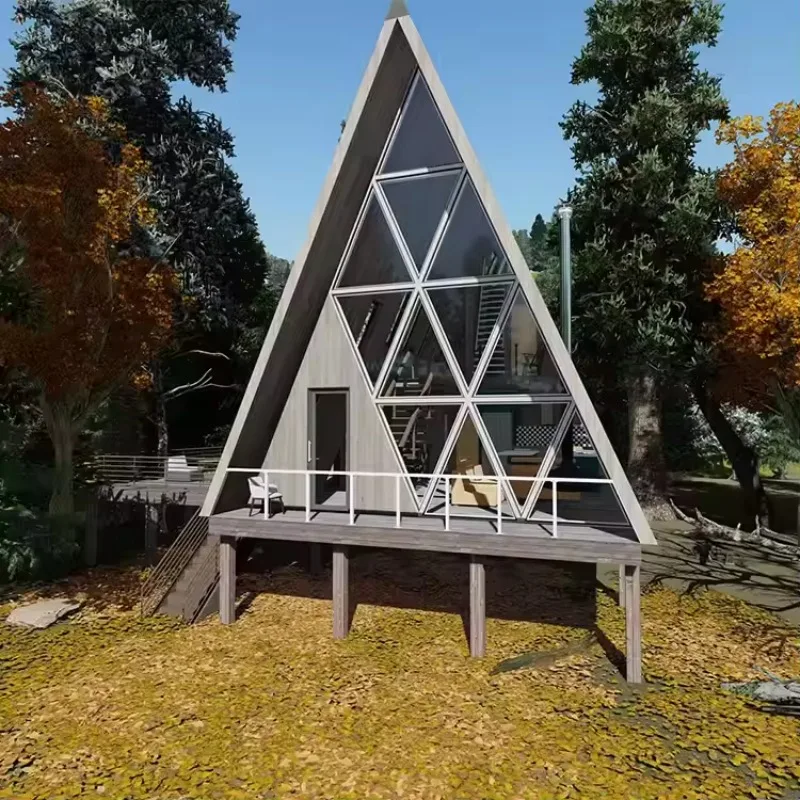 Triangular Log Cabin Eco-friendly Steel Frame Mobile Home for Mountain Ski Area Beach Vacation Tourist Houses Factory Price