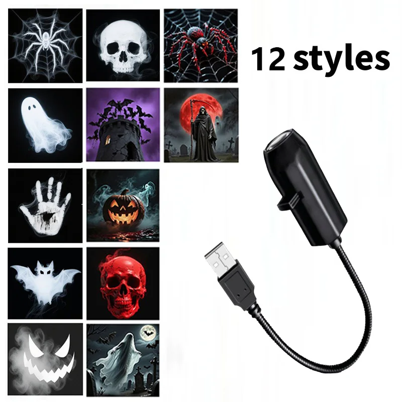 USB-projectorlicht Halloween Ghost Skull Nachtlampje Schakelbaar patroon LED-projectorlamp voor kamerplafond Raammuurdecoratie