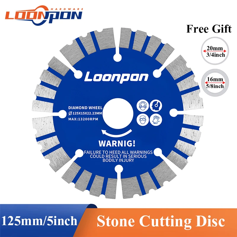 Loonpon Diamond Blade 125mm Saw Blade Stone Cutting Disc Wheel Cutting Blade For Dry Cutting Granite Marble Concrete Brick Block