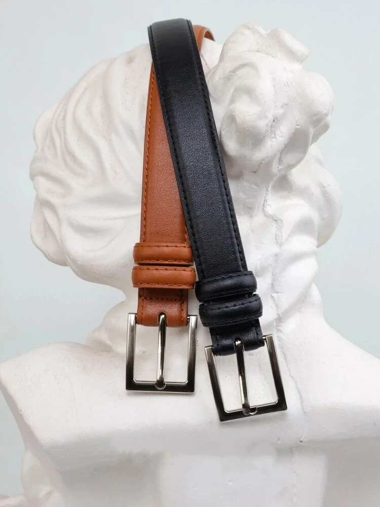 高級ヴィンテージスタイルの女性用レザーベルト、エレガントなシルバーピンバックル付き本革ウエストベルト（パンツやジーンズ用）