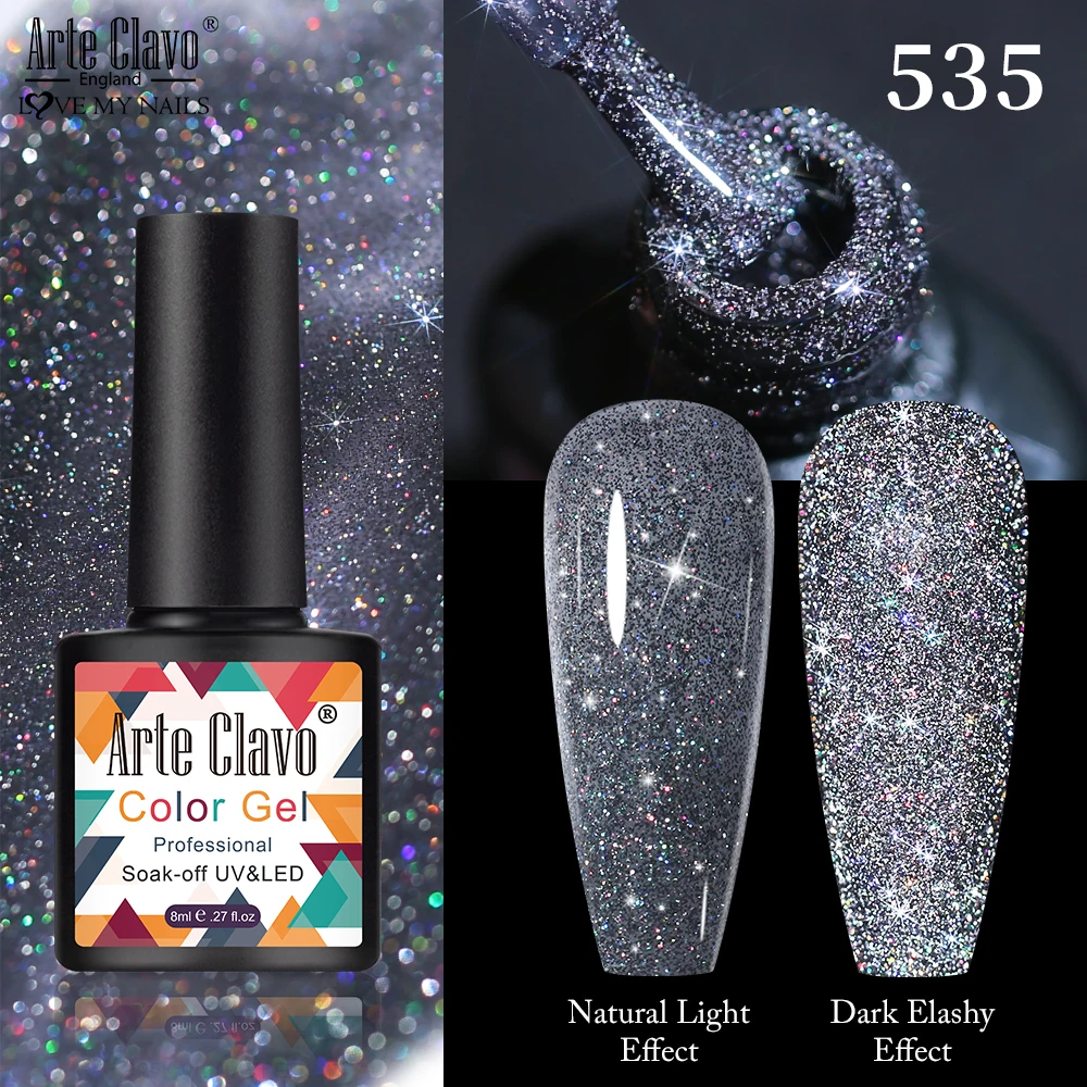 Arte Clavo 8ml สะท้อนแสง Glitter Sequins เจลเล็บสําหรับเล็บกึ่งถาวร Soak Off UV DIY Art เงาเล็บเคลือบเงา