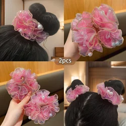 2 head flower sweet style imitation pearl hair rings suitable for daily use hair accessories with elastic bands