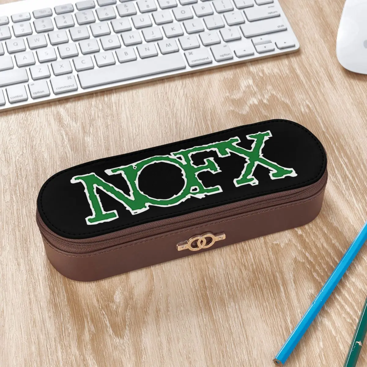 Nofx Band Final Tour Skull  Leather Pencil Case Pen Holder Storage Stationery Supplies Pen Box Pencil Bag for Kids Gifts