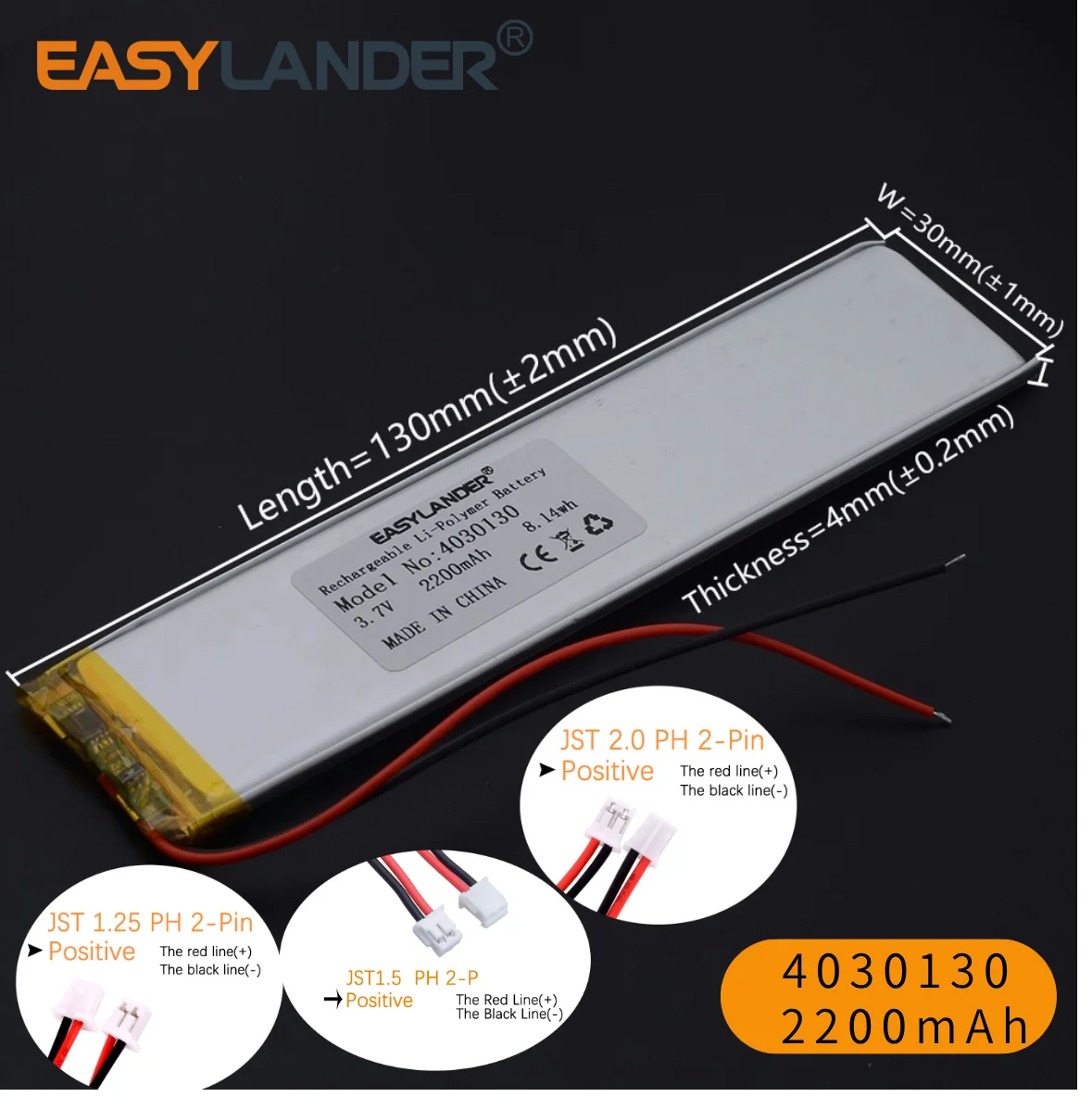 4030130 3.7V 2200mAh Lithium Polymer LiPo Rechargeable Battery Li cells For PAD DVD E-book Note Book Bluetooth Headset Mobile