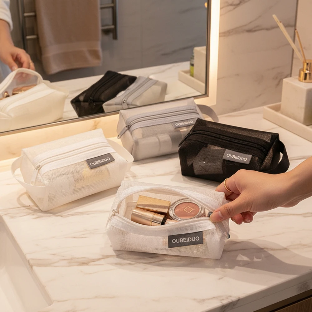 

Travel Toiletry Organizer Handheld Mesh Cosmetic Bag Portable Mesh Cosmetic Bag Lightweight Zipper Makeup Storage Pouch Case