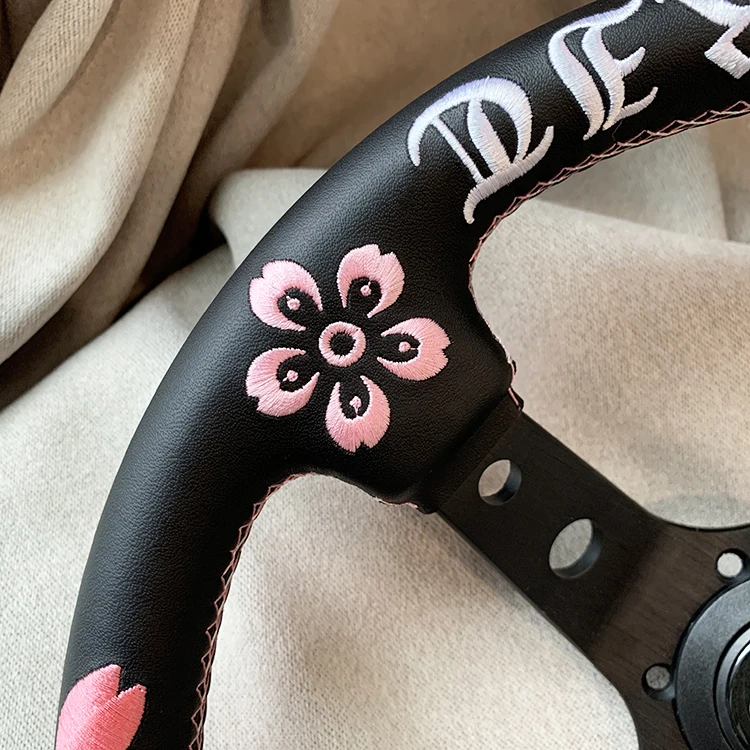 Tiypeor Custom Cherry Blossom Ghost Head Exclusive Microfiber Leather 350MM Japanese Culture Steering Wheel