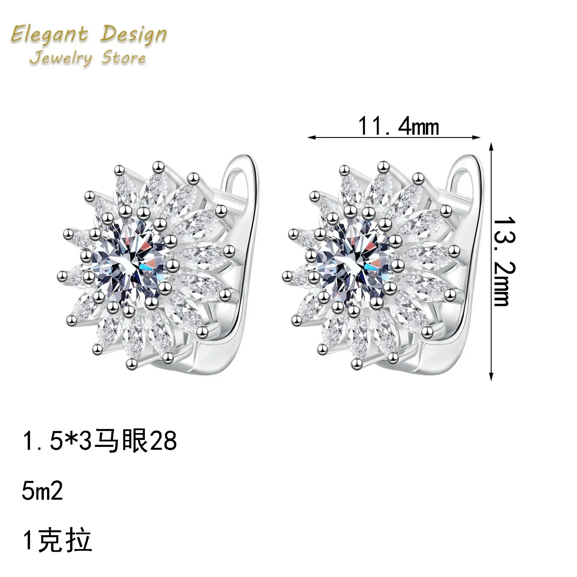 Sunflower Design Full Moissanite Hoop Earrings Platinum Pt950 0.5CT Ear Buckle for Women Wedding Fine Jewelry Pass Diamond Test