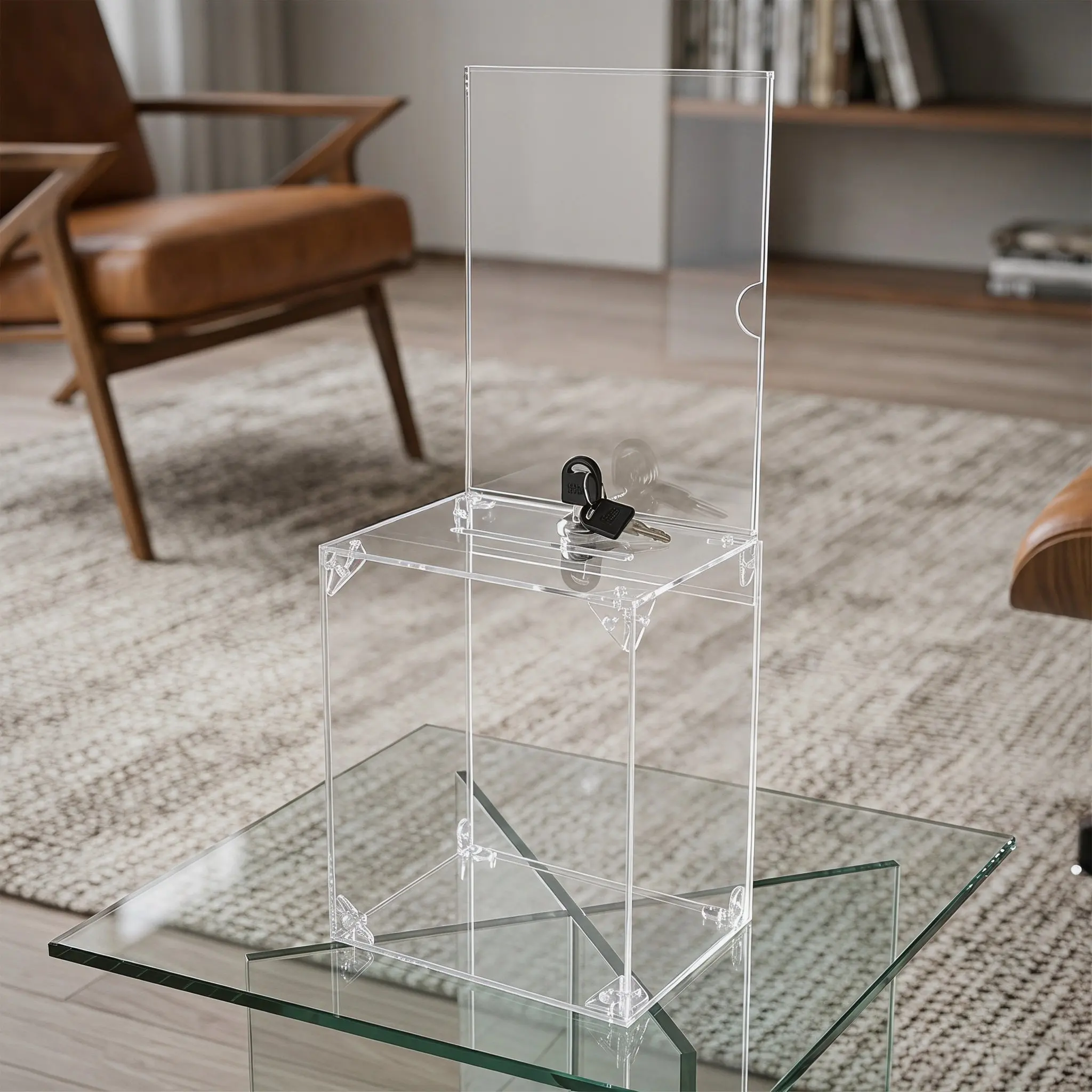 Clear Locking Acrylic Donation Box Secure Transparent Ballot Container Slot Money Voting Raffle Tip Suggestion Collection Box