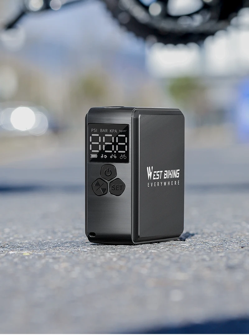 WEST BIKING 150PSI Elektrische Fahrradpumpe, Taschen-Mini-Luftkompressor mit Digitalanzeige für Fahrrad-, Auto- und Motorradreifen, FV AV – Detail 20