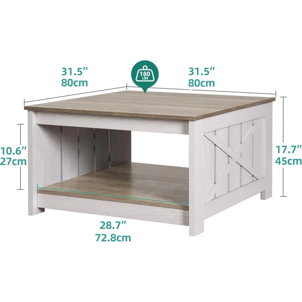 Table basse en bois avec rangement, compartiment de rangement semi-ouvert carré dans le salon, gris, ORY