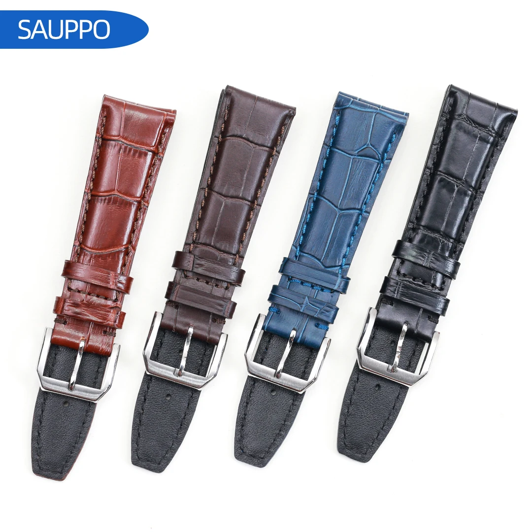 SAUPPO suitable for IWC PORTOFINO Calf Skin Leather Watch Strap Black Brown Navy Blue Top Layer Leather Men Watch Accessories