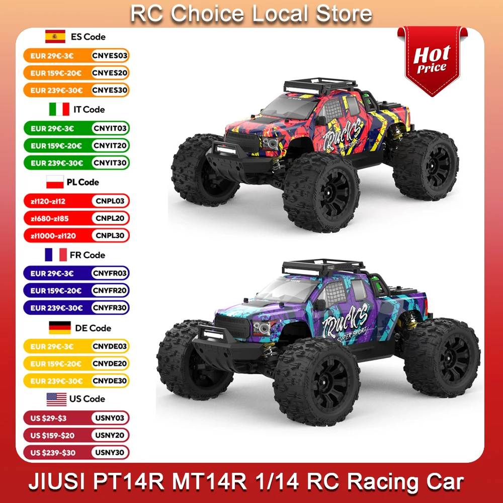 JIUSI PT14R MT14R 1/14 RC Racing Car 3S Battery 4WD 80km/h Brushless Motor 2.4G Remote Control 35C High Speed Off-road RC Truck