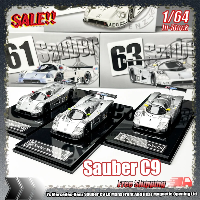 

In Stock Ys 1:64 Mercedes-Benz Sauber C9 Le Mans Front And Rear Magnetic Opening Lid Alloy Miniature Die-Cast Car Model Toy Gift