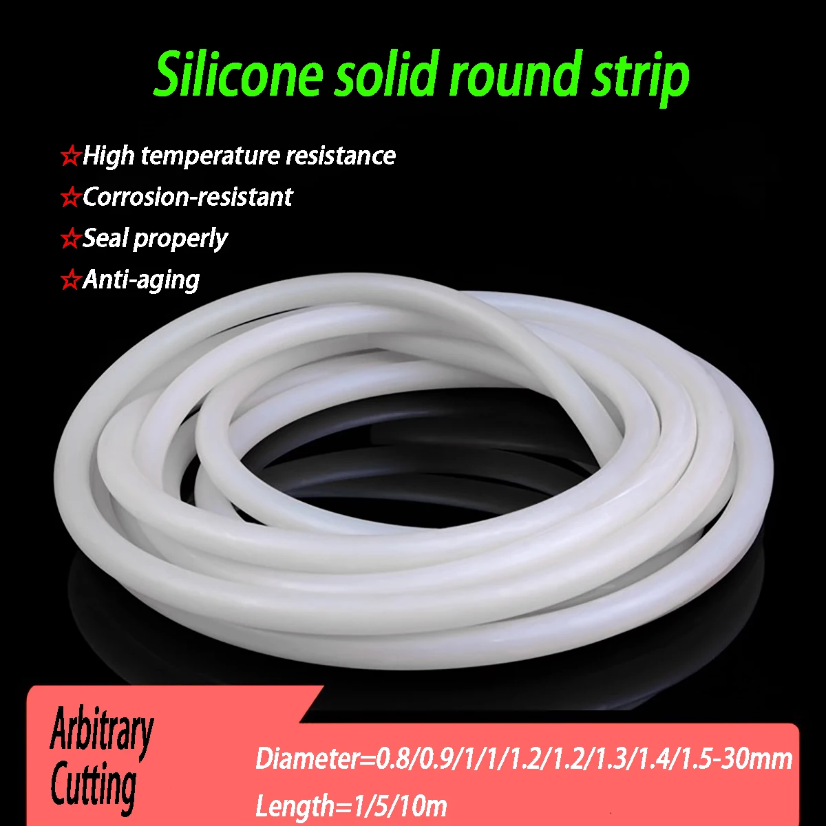 

1/5/10m Cylinder Silicone Solid Strip White Solid Round o-Bar Sealing Oil Resistant Diameter 0.8/0.8/1/1.5/2/6/8/10/-30mm