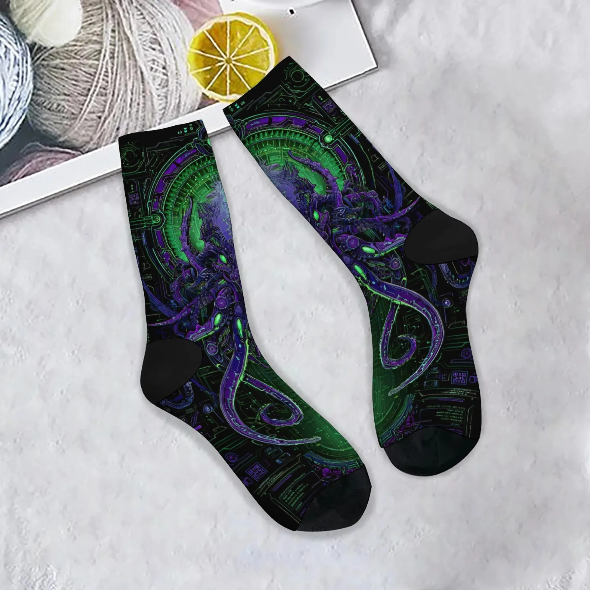Mechanical Octopus Socks Durable Lightweight Wrinkle-Resistant Men's Socks Cycling Hiking Camping Cyber Fashion Novelty Socks