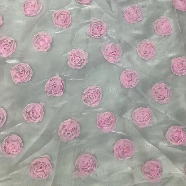 Multi Colored New Lily Satin Rose Hook Flower Mesh, Lace Embroidery Fabric, Handmade Wedding Dress Lace, Women's Clothing Fabric