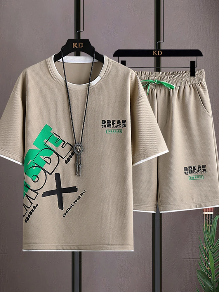 

Summer Casual ort Sve T-irt Men's Faion Loose Fit 2023 New Set Boys orts Matching Haome Clothes Youth Trend
