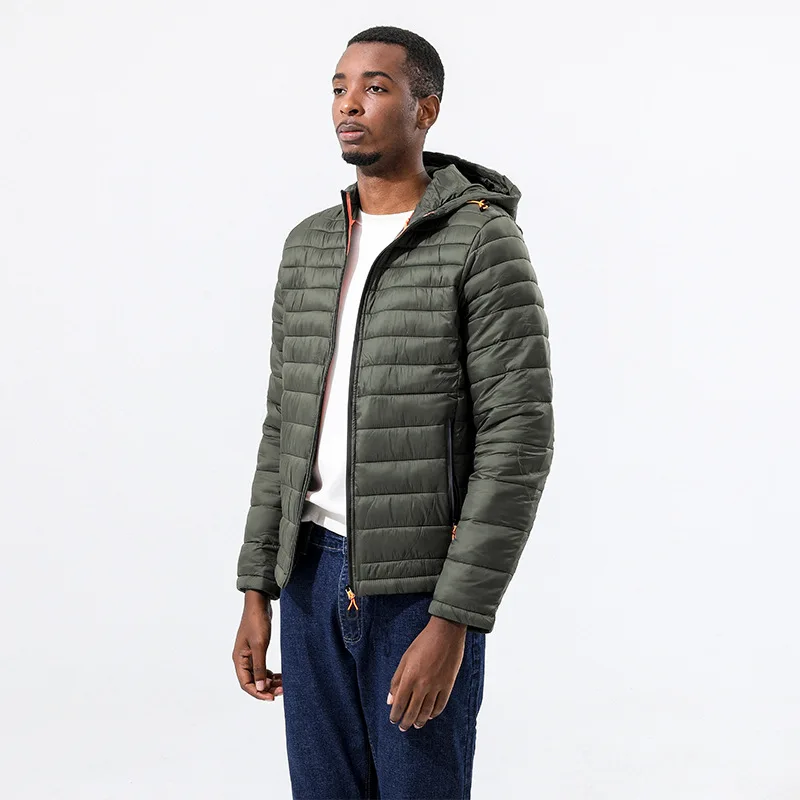 Men's Casual Cotton Jacket Autumn Winter New Style Lightweight Hooded Coat Thin Cotton Clothes Big Size Men's Cotton Coat