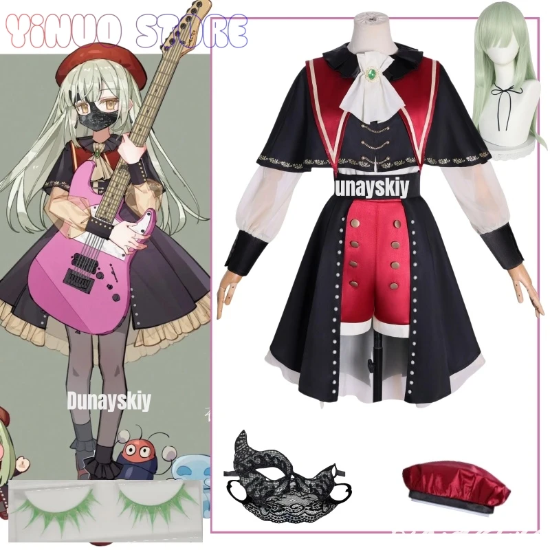 أزياء أنيمي بانج دريم أفيو موجيكا واكابا موتسومي مورتيس التأثيرية شال قميص تنورة شورت قبعة ارتداء أزياء الهالوين للنساء