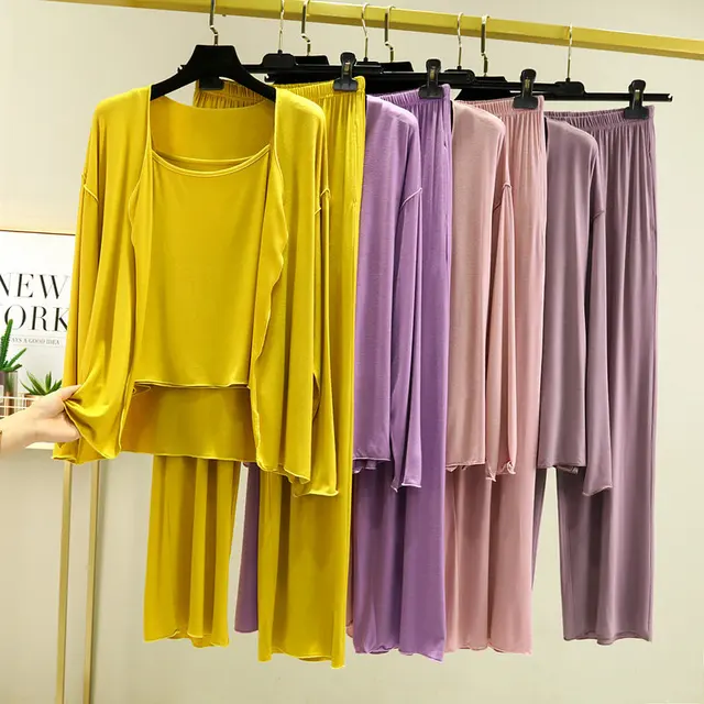 Fdfklak nowości 3 sztuk bielizna nocna piżamy zestaw bielizna piżamy wiosna lato modalne miękkie i wygodne Homewear