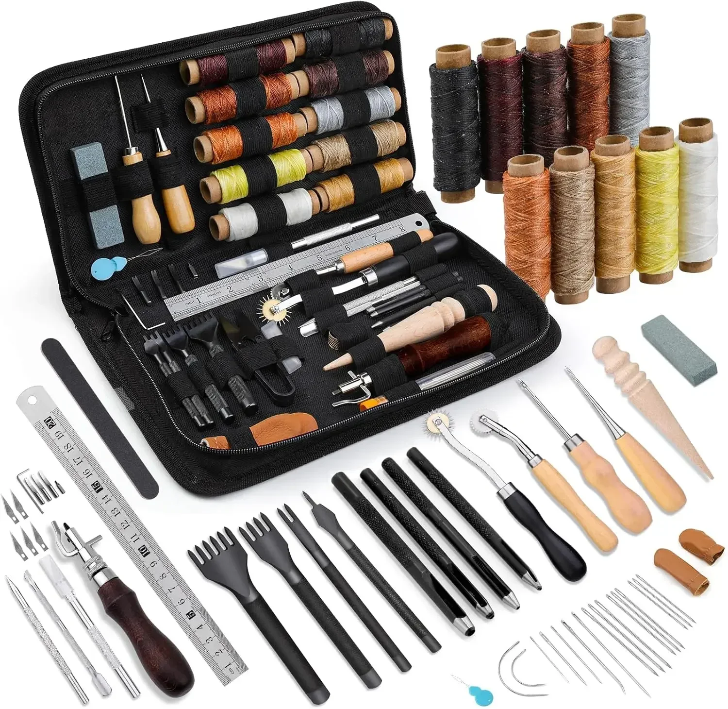 

Professional Leather Craft Kit with Waxed Thread, Stitching Groover, Awl for DIY Sewing and Craft Making