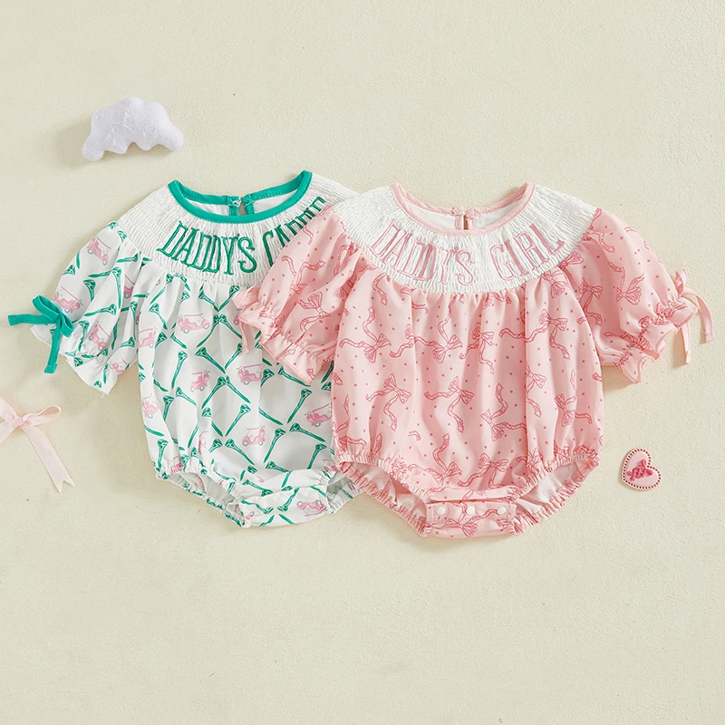 

Summer Baby Girls Rompers Newborn Fashion Baby Clothing Cute Letter Embroidery Golf Print Round Neck Short Sleeve Jumpsuits