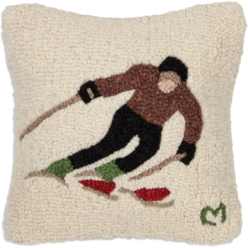 

Ski Run Hand-Hooked Wool Decorative Throw Pillow (14 in x 14 in) Ski Pillow for Couches & Beds - Easy Care & Low Maintenance