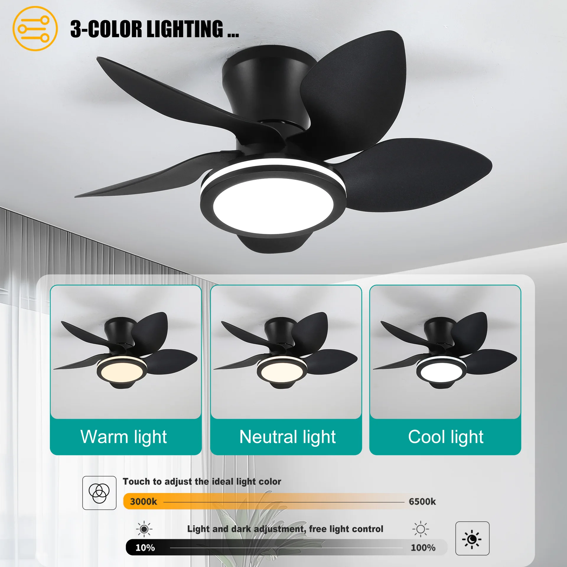 

2025 New Model Bedroom Ceiling Fan Light Dining Room Study Room Silent Variable Frequency Living Room Light